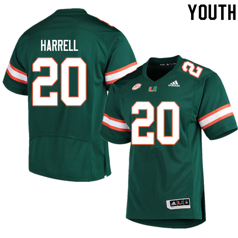 Youth #20 Jalen Harrell Miami Hurricanes College Football Jerseys Sale-Green